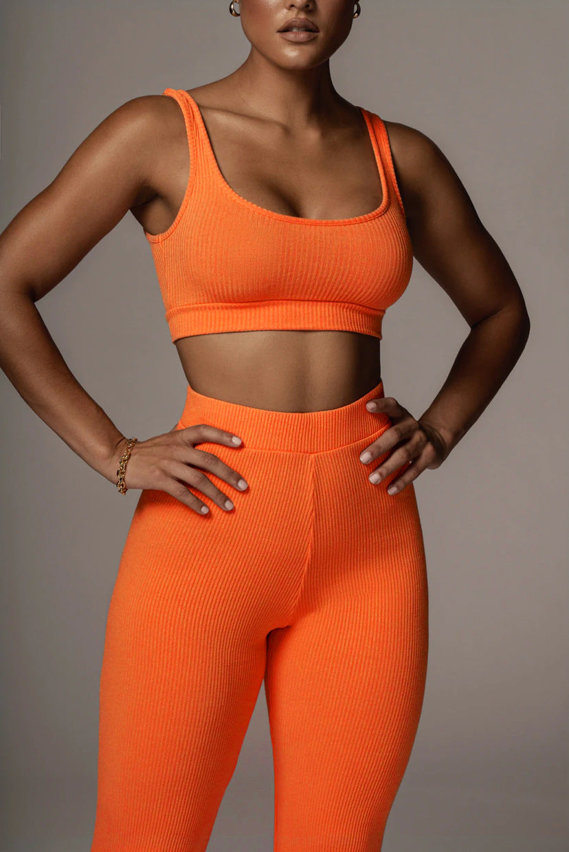 Straight Straight Straight Hip Skinny Yoga Pants Color Sleeveless Vest Set