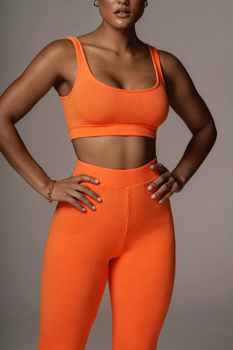 Straight Straight Straight Hip Skinny Yoga Pants Color Sleeveless Vest Set