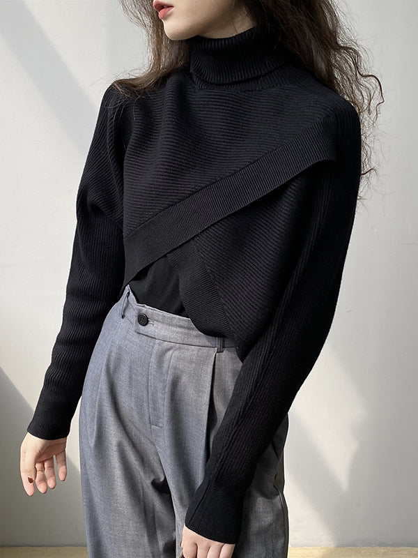 Urban White High-neck Split-front Long Sleeve Crop Sweater An1034