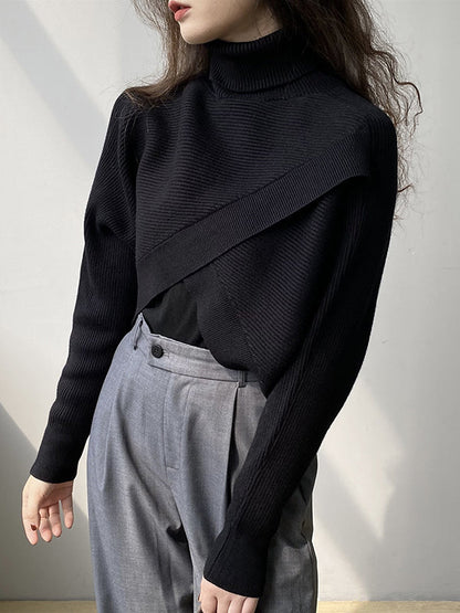 Urban White High-neck Split-front Long Sleeve Crop Sweater An1034