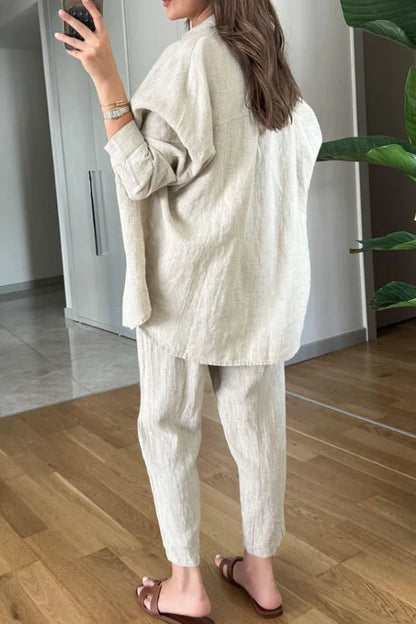 Cotton Linen Shirt \u0026 Cropped Pants Two-piece Set
