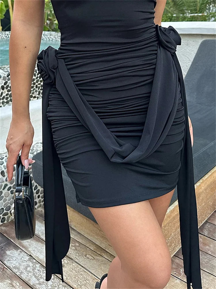 Pleated Mini Dress Sleeveless Slim Patchwork Bodycon Dress Pullover Vestidos ’s Club Party Dress