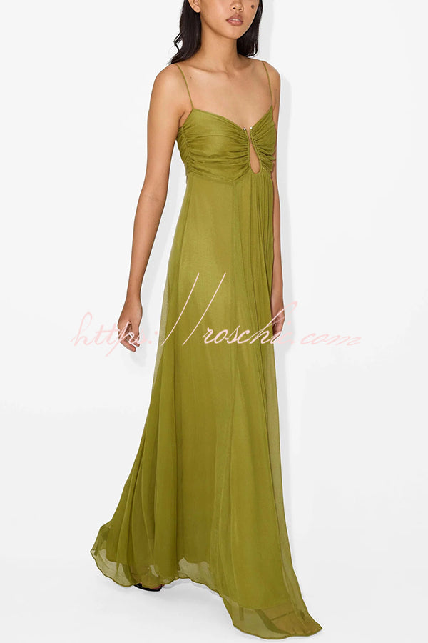 Soft and Metal Hollow Design Back Smocked A-line Slip Maxi Dress