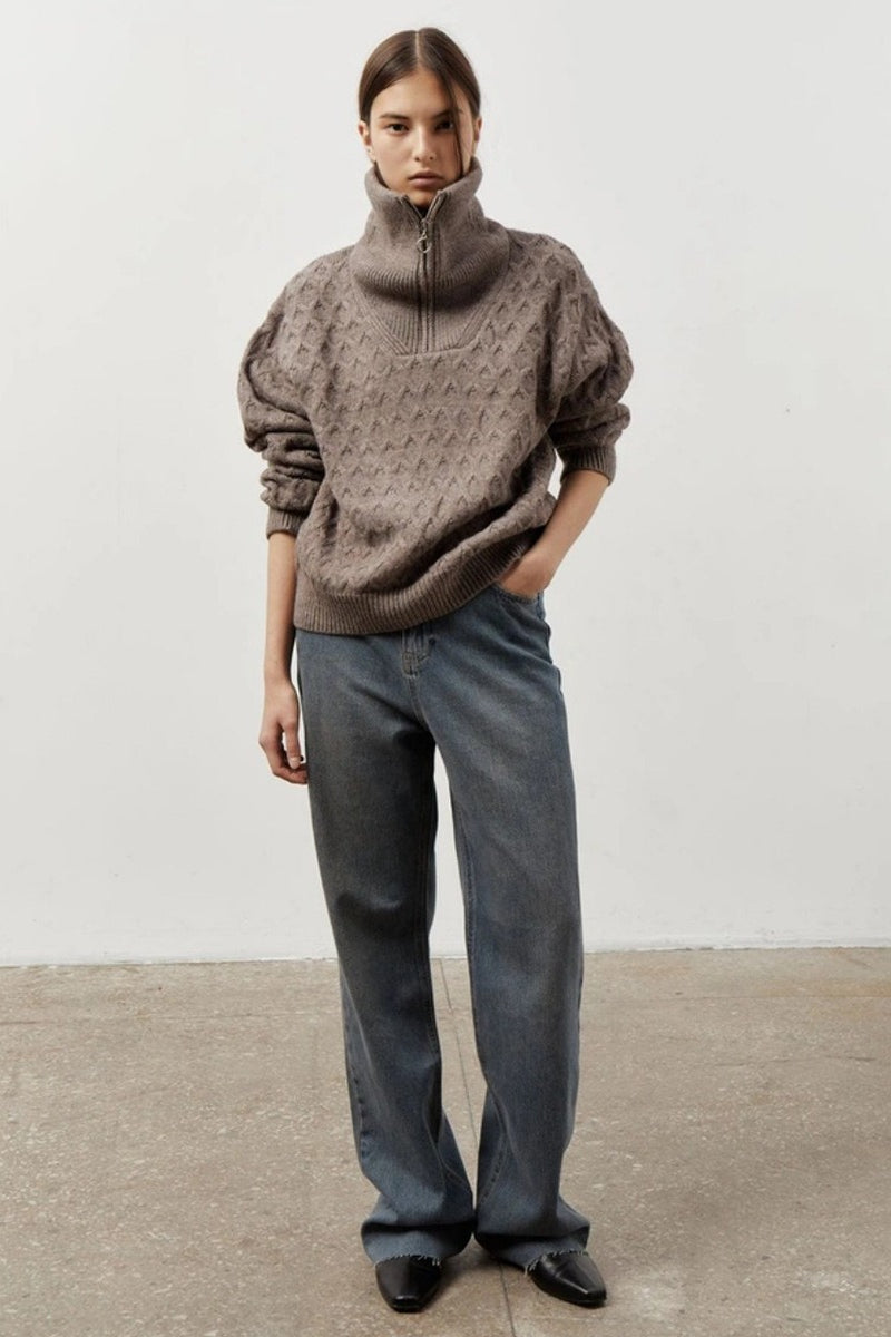 Thick Knit Turtleneck Half-zip Sweater