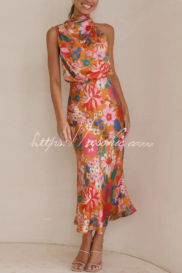Fascinating Day Halter Neck Elastic Waist Maxi Dress