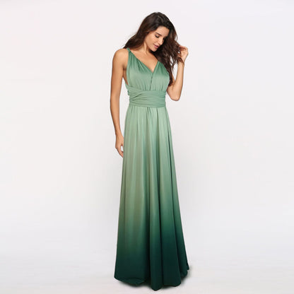 Wear More Wear Criss Cross Backless Lace-up Gradient Color Maxi Dress