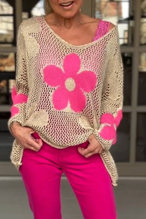 Knitted Hollow V-neck Shirt Mesh Sweater