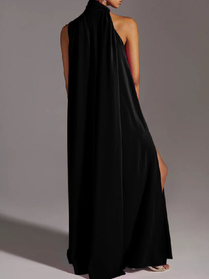 Sleeveless Color Split-side Round-neck Maxi Dresses