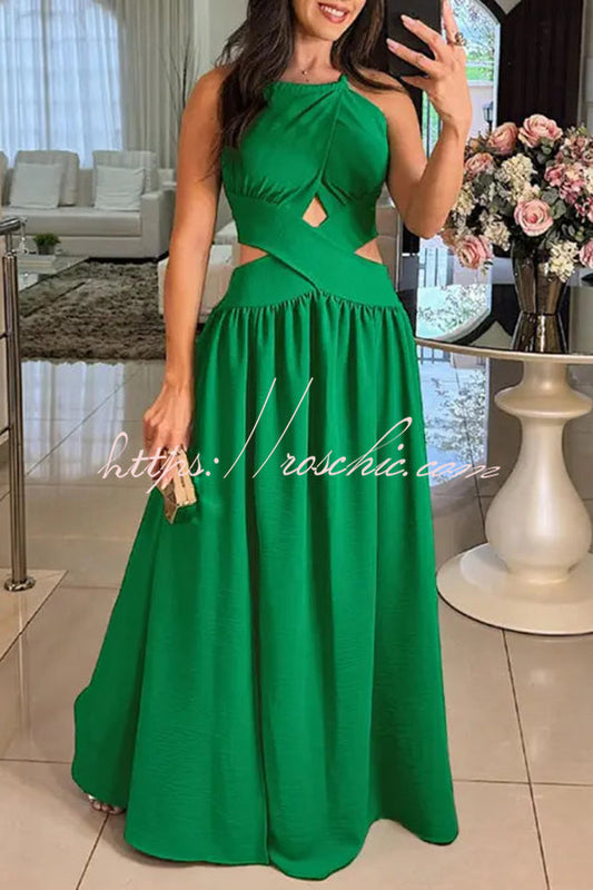 Color Cross Tie Backless Maxi Dress