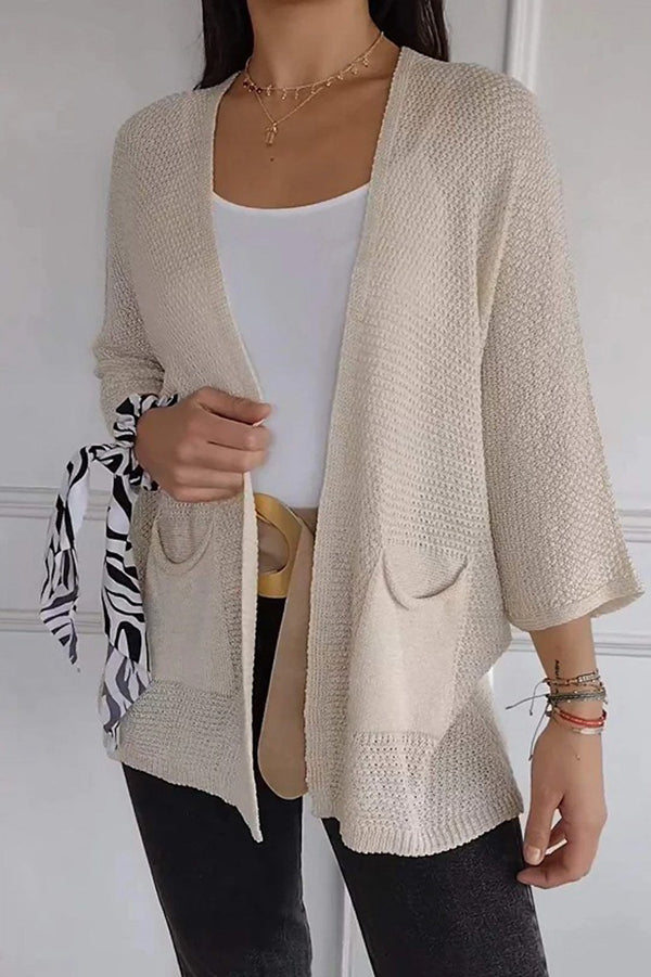Color Loose Long Sleeve Pocket Knitted Cardigan