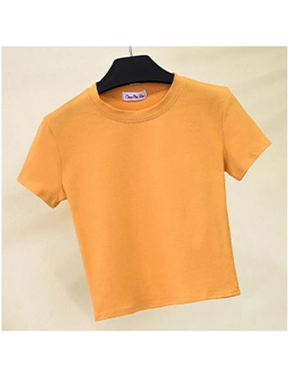 Green Crop Top T-shirt Female Cotton O-neck Short Sleeve T-shirts for High Waist Slim Short Sport Femme T-shirt