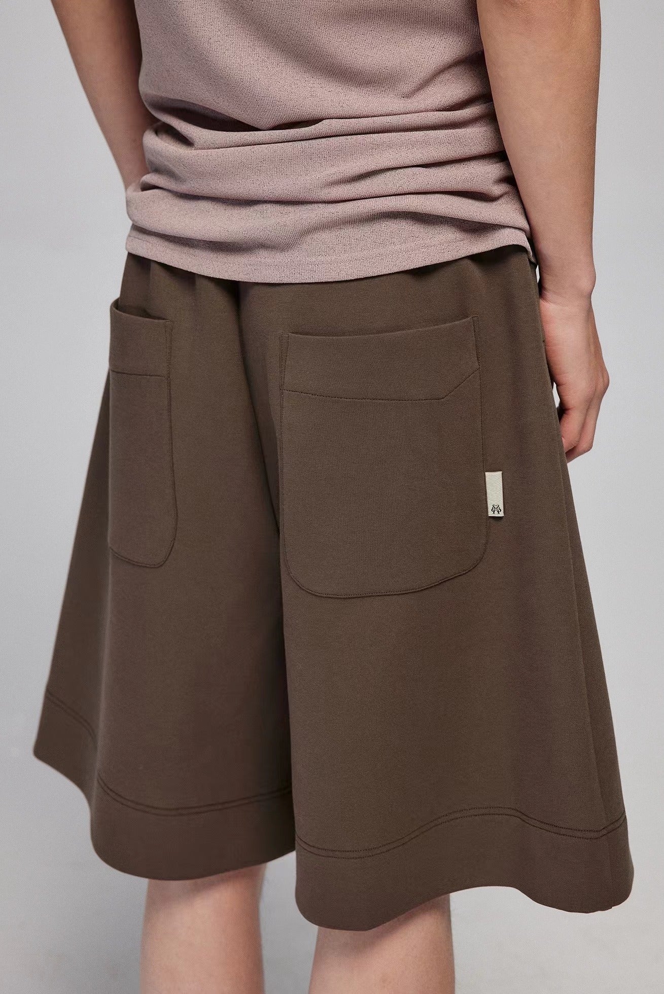 Brown Wide-leg Cotton Shorts