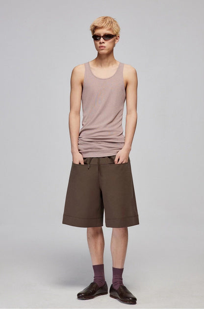 Brown Wide-leg Cotton Shorts