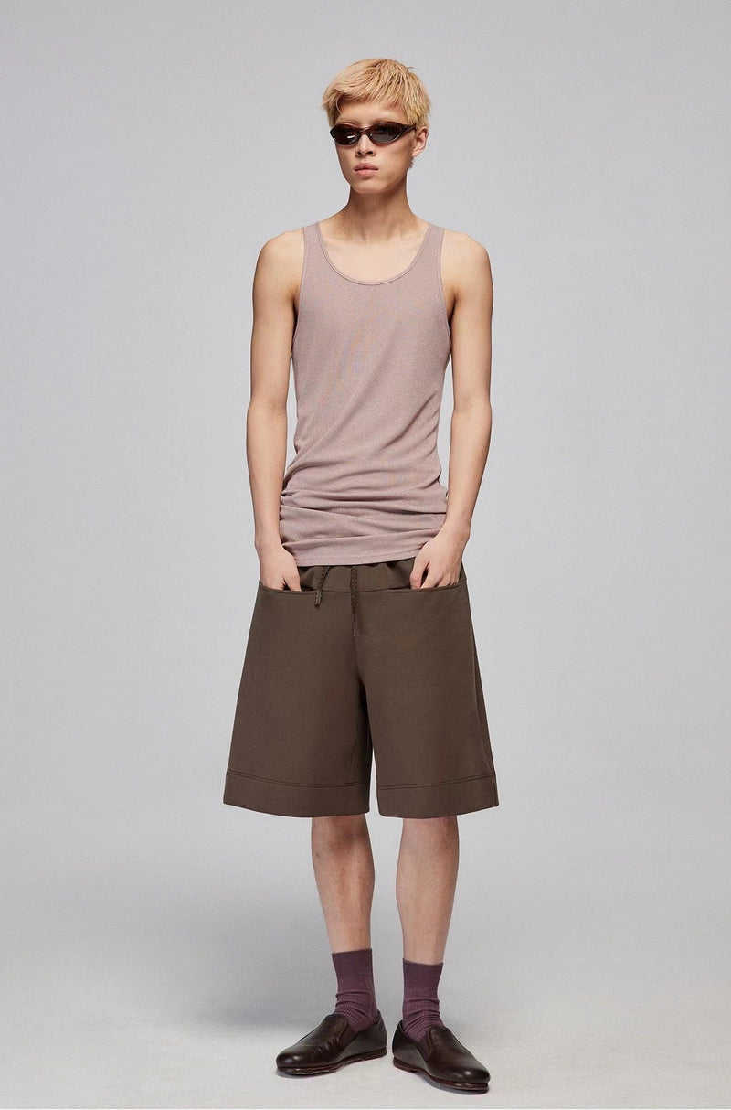 Brown Wide-leg Cotton Shorts