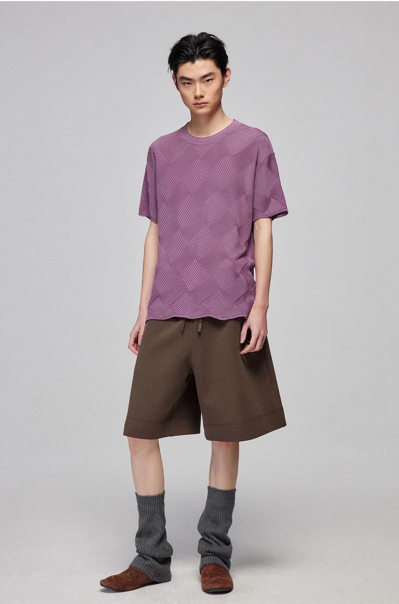 Brown Wide-leg Cotton Shorts