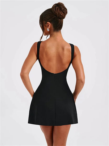 White Backless Slim Mini Dress Female Patchwork Summer Party Looks Dress Mini Dress