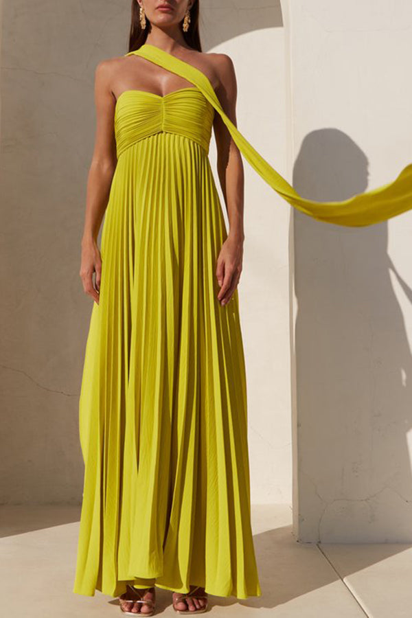 Exquisite Princess Pleated Off Shoulder With Scarf Party Maxi Dress