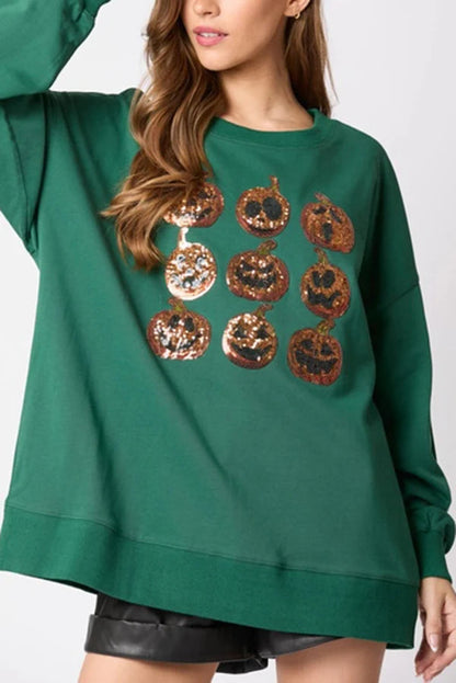 Halloween Pumpkin Sequin Loose Sweatshirt