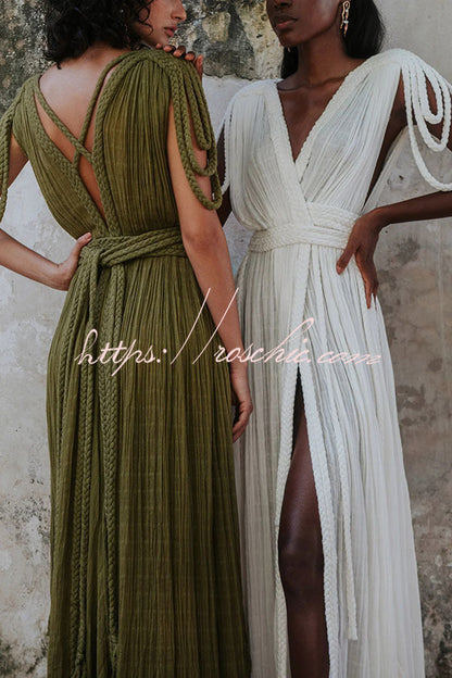 Resort Style Draped Braids Shoulder Backless Cover-up Loose Maxi Dress