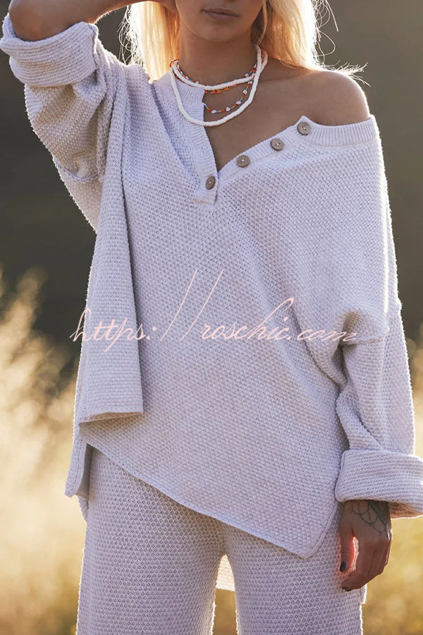 Heather Hailey Color Button V Neck Top and Pant Two Piece Set
