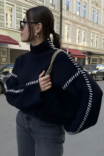 Street Turtleneck Colorblock Pullover Sweater