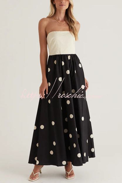 Polka Dot Print Tube Top Spliced Maxi Dress