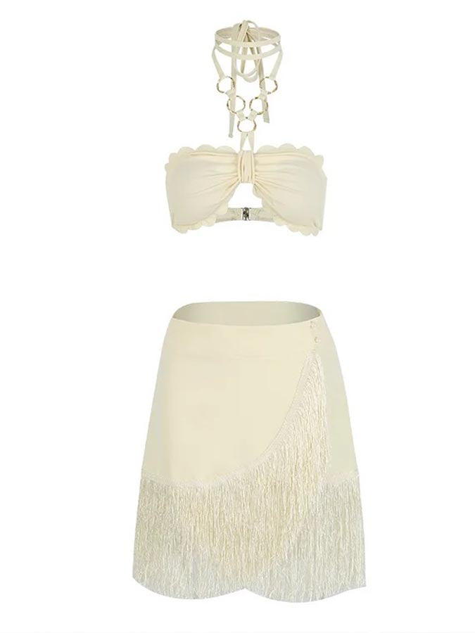 Lace Backless Bandeau Top and Skirt