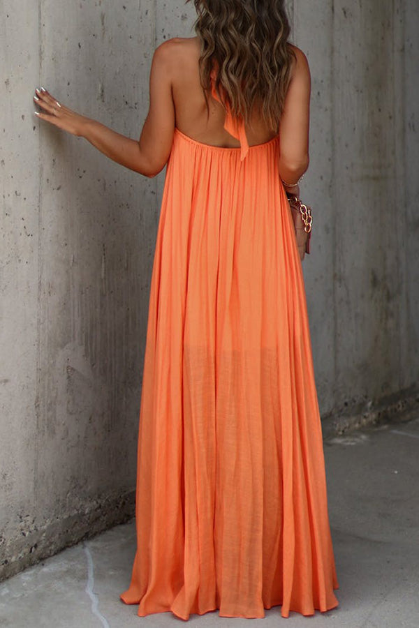 Nolah V-neck Pleated Halterneck Maxi Dress
