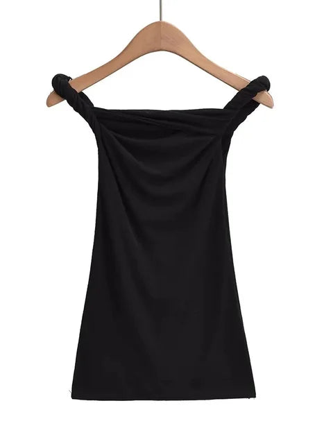 Twist Off-shoulder Slim T-shirt Patchwork Backless ’s Top Y2k Top Pleated Strapless Pullover Tee