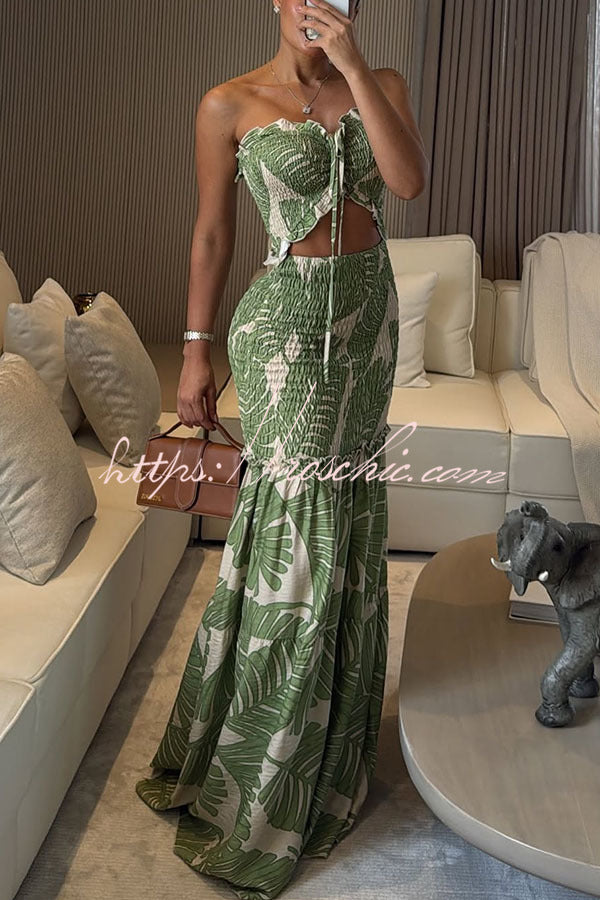 Vivica Smocked Cutout Halter Fishtail Stretch Maxi Dress