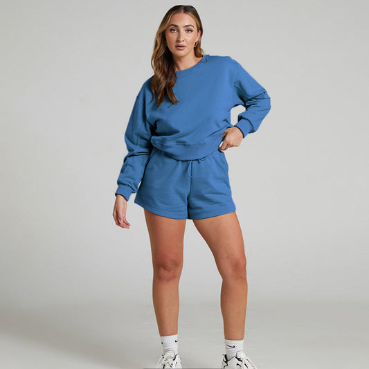 Color Long Sleeve Sweaters Clothing Short Two-piece Shorts Suit