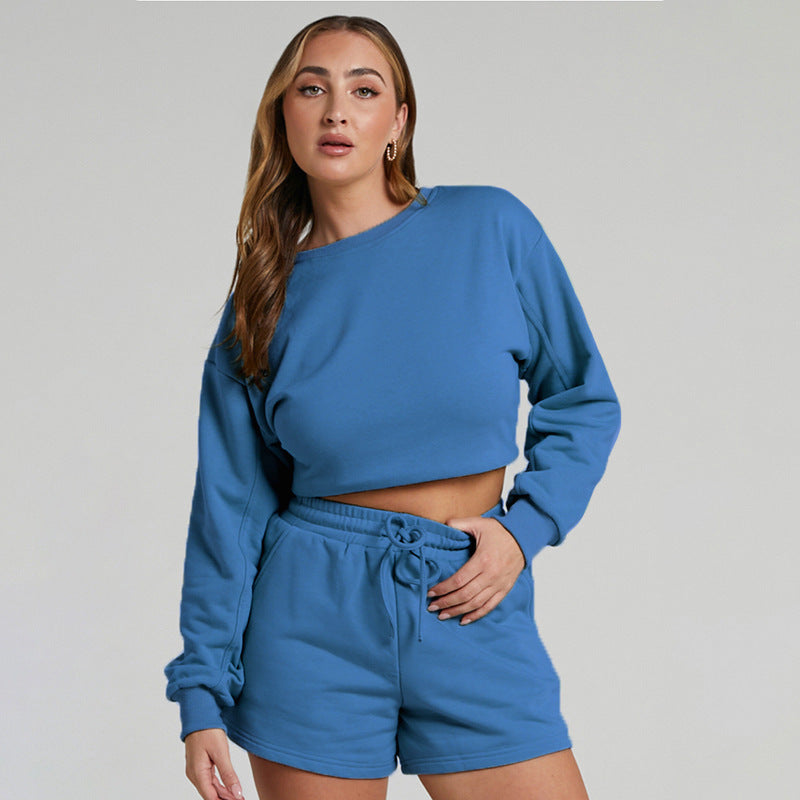 Color Long Sleeve Sweaters Clothing Short Two-piece Shorts Suit
