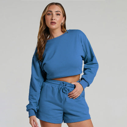 Color Long Sleeve Sweaters Clothing Short Two-piece Shorts Suit
