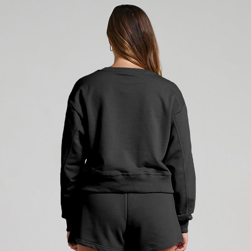Color Long Sleeve Sweaters Clothing Short Two-piece Shorts Suit