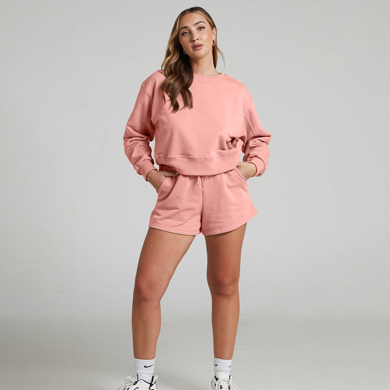 Color Long Sleeve Sweaters Clothing Short Two-piece Shorts Suit