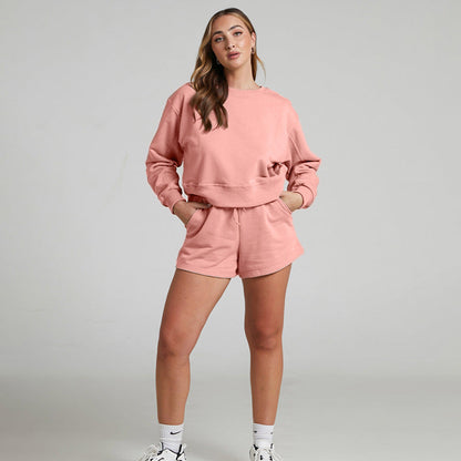 Color Long Sleeve Sweaters Clothing Short Two-piece Shorts Suit