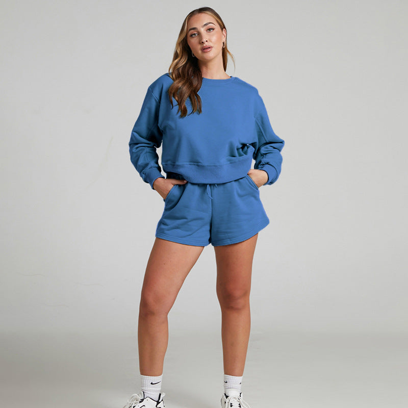 Color Long Sleeve Sweaters Clothing Short Two-piece Shorts Suit