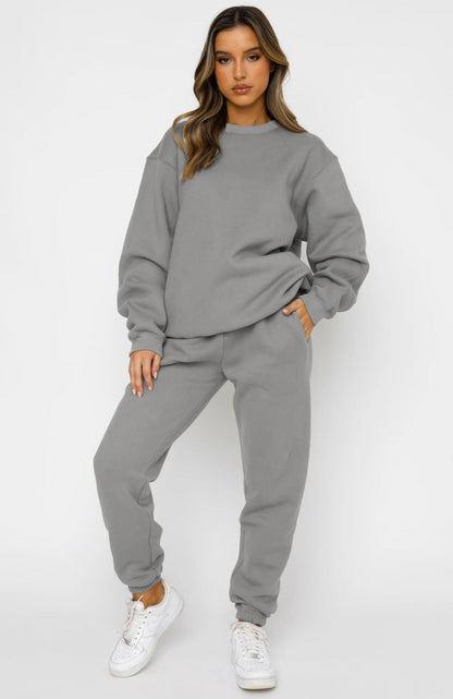 Autumn Winter Color Round Neck Pullover Long Sleeve Sweater Suit