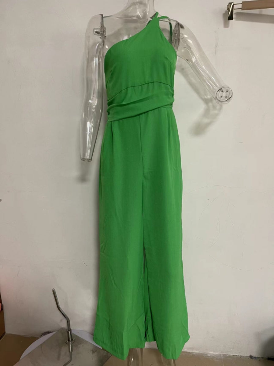 Spring Summer Color Loose Wide-leg Cotton Linen Jumpsuit