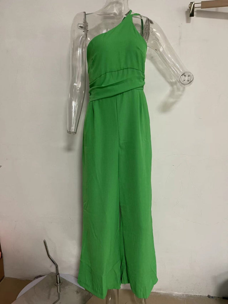 Spring Summer Color Loose Wide-leg Cotton Linen Jumpsuit