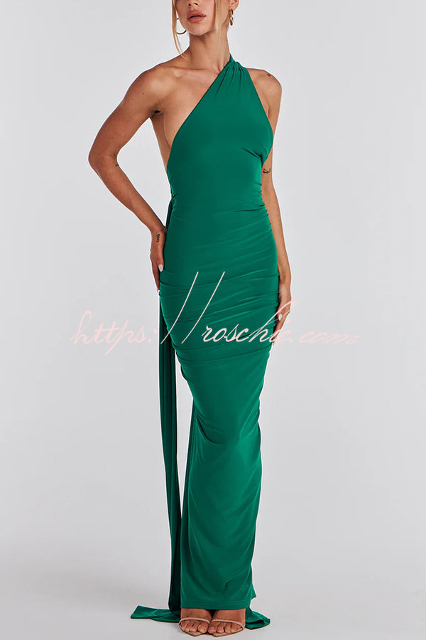 Backless Pleated Slim Color Sleeveless Maxi Dress