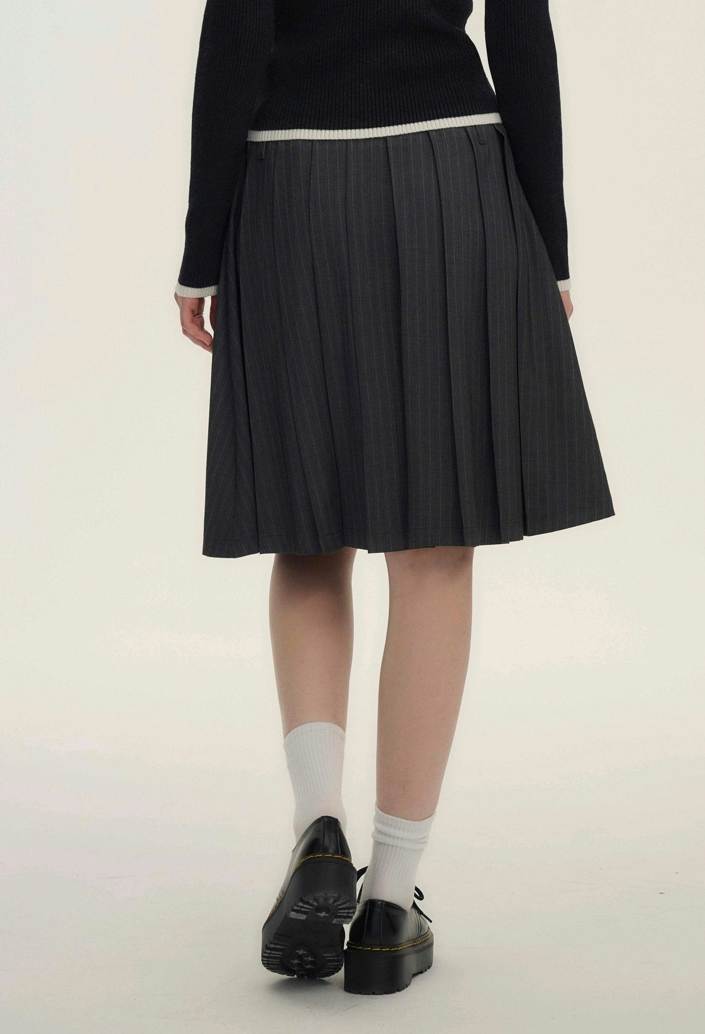 Grey Pinstripe Pleated Skirt
