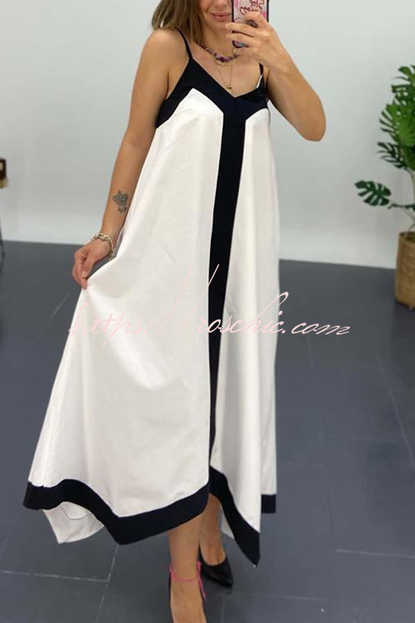 Traveling the Horizon Satin Colorblock Strap Loose Maxi Dress