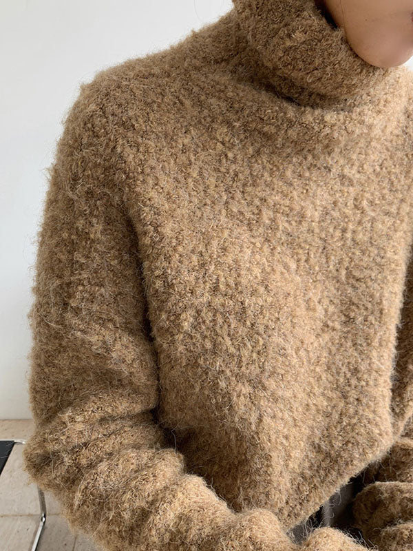Brief Camel High-neck Long Sleeve Wool-blend Sweater An1064