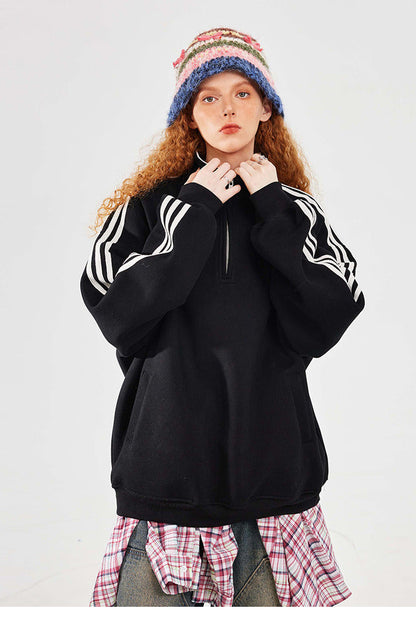 Retro Half-zip Stand Collar Sweatshirt