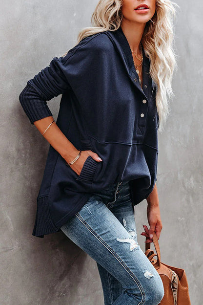 New V-neck Hooded Irregular Sweater