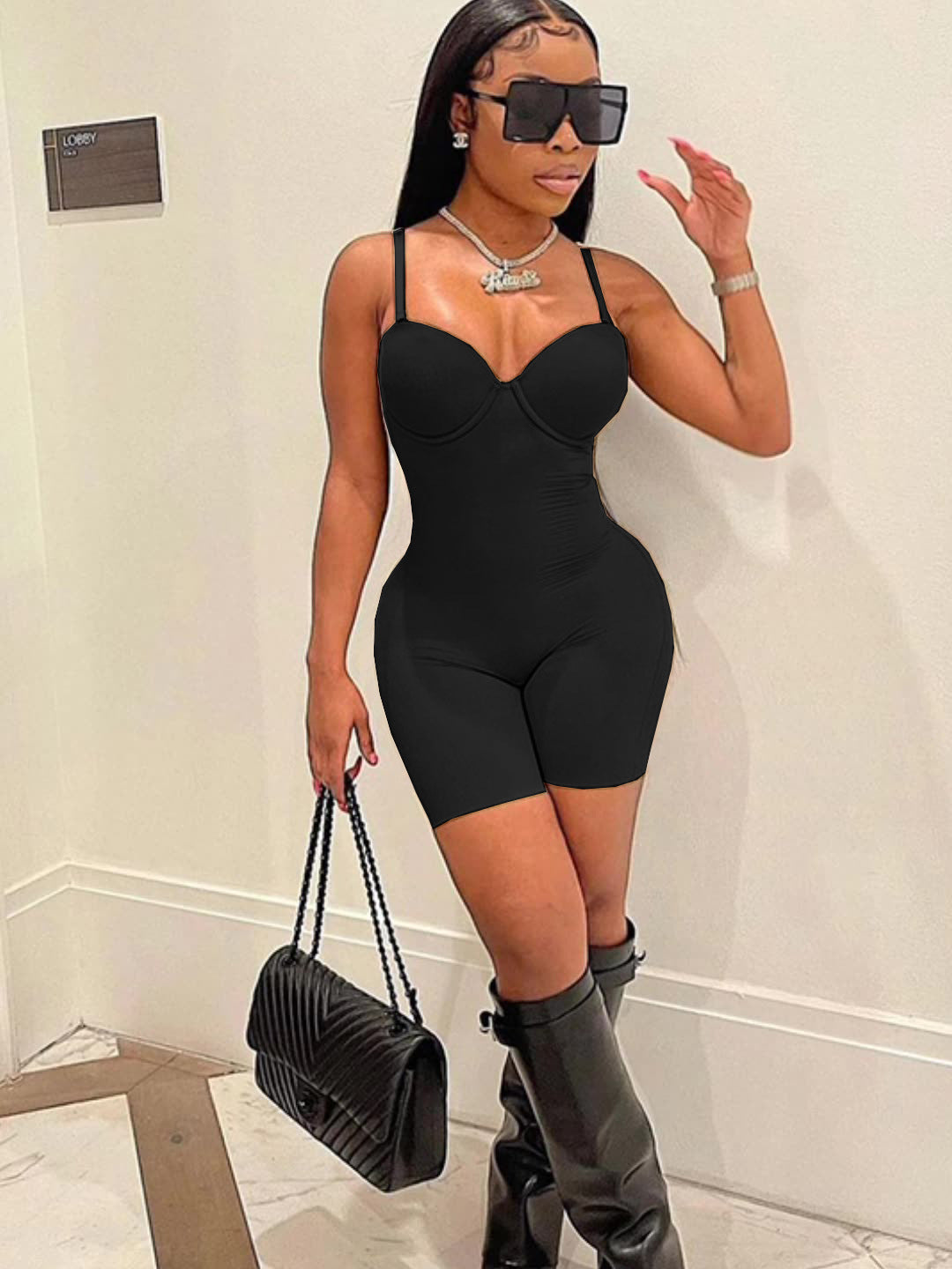 Summer Clothing New Low-cut Sling High Waist Figure Flattering Sheath Romper for Romper