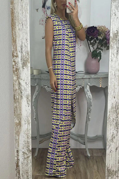 Retro Print Split Top Two-piece Set