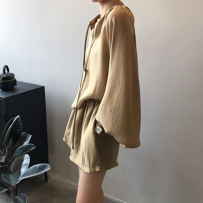 Summer Long Sleeve Shirt Wide Leg Shorts