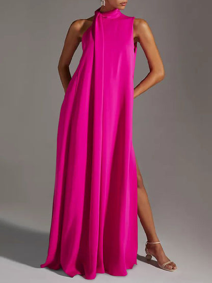 Sleeveless Color Split-side Round-neck Maxi Dresses